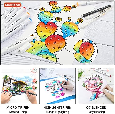 Arte do traslado 280 Cores marcadores de arte à base de álcool de ponta dupla, 279 cores marcador permanente e liquidificador incolor, canetas micro-pontas, canetas brancas marcador