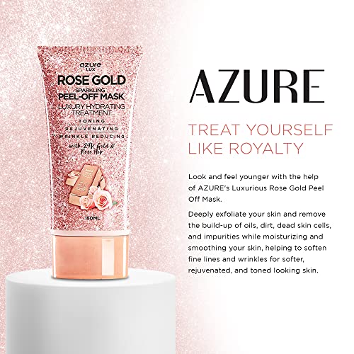 Azure Rose Gold Hidrating Descasca a máscara facial - anti -envelhecimento, tonificação e rejuvenescimento - Remove os cravos, sujeira e óleos - com ouro 24k e óleo de quadril rosa - Cuidados com a pele feitos na Coréia - 150ml / 5.07 FL.OZ.
