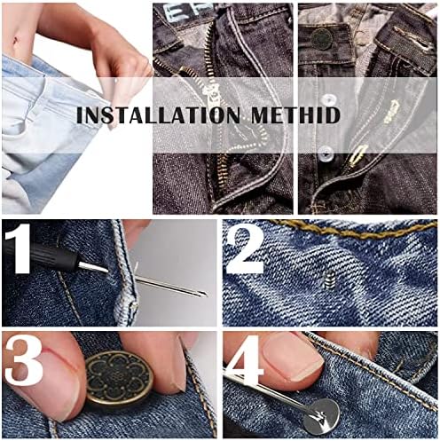 Jean Button Pins Ajustável, pinos de botão para jeans, 16 botões de jeans, incluindo 2 estilos funcionais diferentes, 8 pinos de botão Jean e 8 Pcs rosqueados com unhas para jeans, jaquetas, chapéus