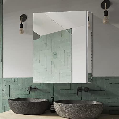 Janboe 24 × 30 polegadas de medicamento para o banheiro com espelho, armário de espelho de alumínio para montagem na superfície ou montagem