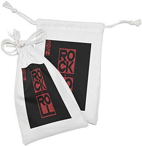 Ambesonne Music Fabric bolsa Conjunto de 2, tipografia de rock and roll em tons escuros para poster artes de arte, pequeno saco de cordão