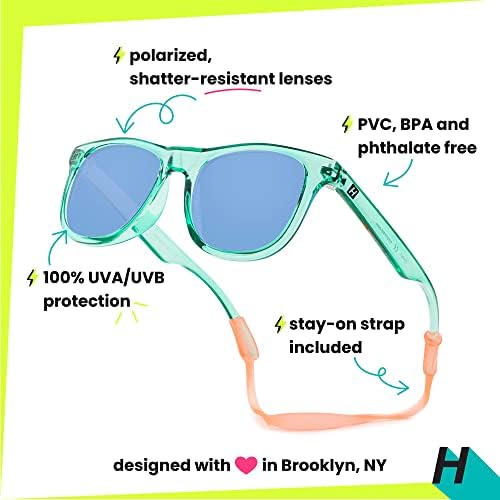 Os óculos de sol das crianças polarizadas por hipsterkid com cinta | Quadro flexível, proteção UV, WayFarer - idades de