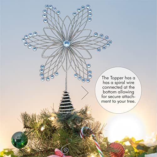 Ornatividade Jeia Flor Tree Tree - Glitter Glitter Sparkling Metal Wire Flor Topper com Gem Finalmente Treça de Natal