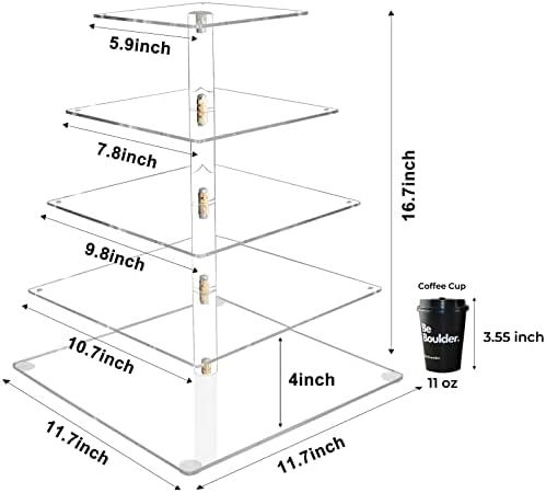 Vomus Stand Stand 5 Tier Acrílico Cupcake Stand com pacote de luzes LED com suporte VDOMUS PASSE