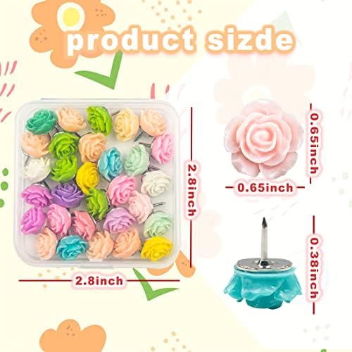 30 PCs Rose Flower Push Pin Pin BOTH TACKS coloridos Thumbtacks de Floret para Cork Board Bulletin Board Board ou Wall.