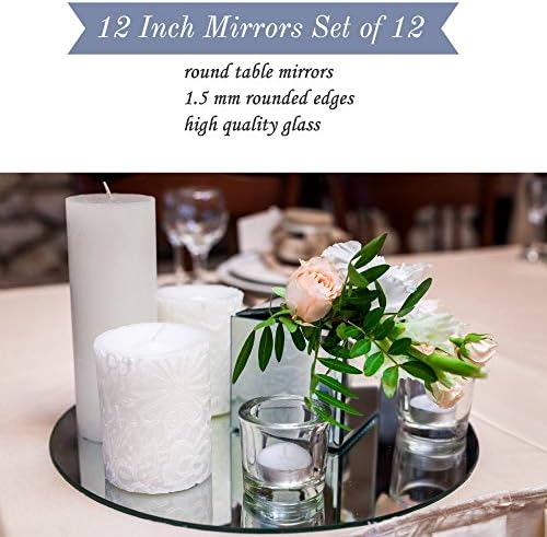 Conjunto de placas de vela de espelho redondo de 12 polegadas - caixa de 12 bandejas de espelho - borda arredondada - base de espelho redonda para peças centrais de mesa, decoração de parede, artesanato