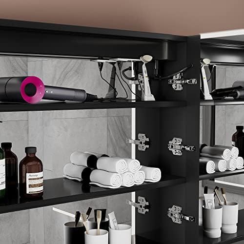 armários de remédios negros Tunuo para banheiro com espelho, 24 ”W x 30” h Montagem de parede de superfície Gabinete de remédios