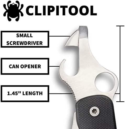 SPYDERCO CLIPITOOL Multifuncional Multifuncional Knife com 3 lâminas de aço inoxidável e alça Black G -10 preta durável