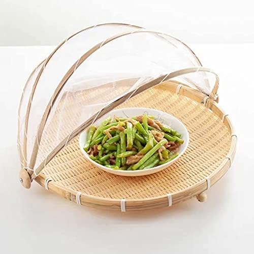Ytcykj bambu que serve cesta de barraca de comida, cesta de frutas tecidas à mão - cesta de frutas de malha com cobertura, cesta de cesta de piquenique redonda cesta de tenda com