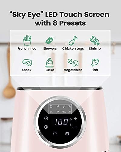 [Buddy Group] Kooc Large Air Fryer com acessórios, panela de forno quente de 4,5 litros, folha de dicas grátis, tela digital de toque led, 8 em 1, temp/tempo personalizado, cesto antiaderente, rosa