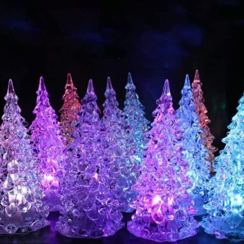 Lâmpada de árvore de Natal iluminada e encantada, 7 cores trocando luzes LED, 6,5 polegadas mini pequenos vidro de