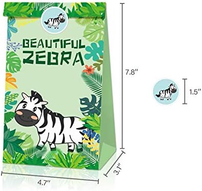 Cosfan 12pcs sacos de festa de animais kraft sacos de papel doces doces de papel sacolas com adesivos Jungle tem tem temas