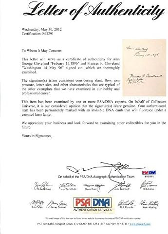 Presidente Grover e Frances Cleveland assinou autêntico 5x8 Cut PSA/DNA S03291