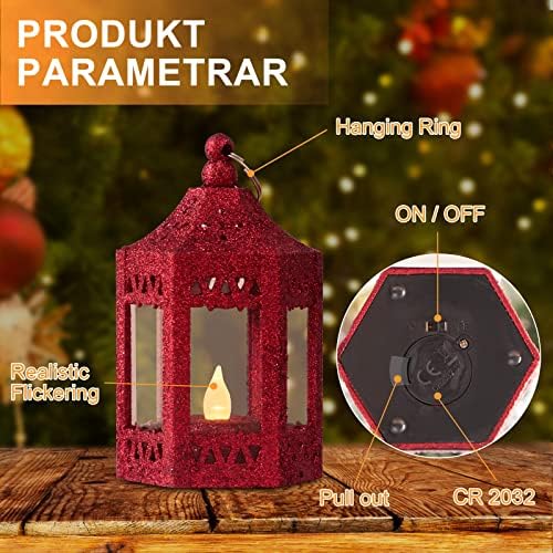 Lanternas de velas sem chamas de Natal decorativas: mini -lanterna com luzes de chá operadas por bateria, enfeites de árvore de Natal, peças centrais de mesa para decoração de festa de casamento de férias 4 pacote