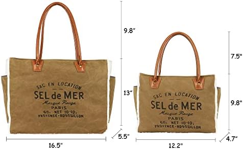 Lamyba Sel de Mer Canvas Bolsa Upcycled Canvas Leather Tote Bag