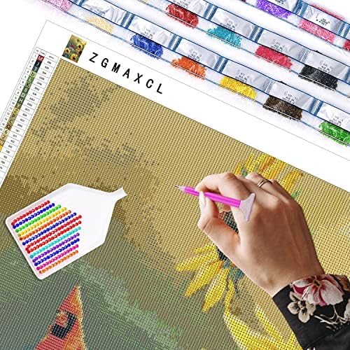 ZGMAXCL Diamond Pintura Diy Para adultos Flores de perfuração e pássaros redondos completos Gem de tamanho grande decoração de casa Kits de artesanato 35,4 x 23,6 polegadas