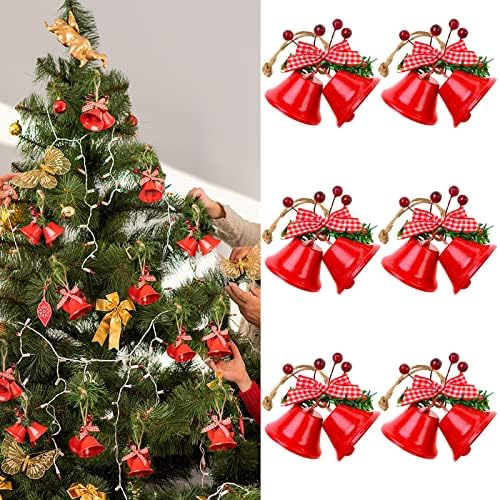 6pcs Christmas Jingle Bells Ornamentos: Red Crafts Bells Ornamentos de árvore de Natal, Bells de metal de Natal Christma Tree Holding