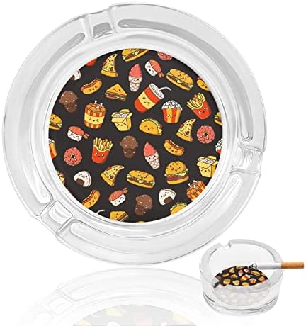 Taco Hamburger e French Fries Glass Ashtray para cigarros redondo bandeja de cinzas portátil portátil Caso para externo