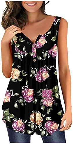 Akollsppnsy Bloups for Women Spring 2023 Sem mangas camisas de colarinho de fivela de flor Tops de trabalho de trabalho