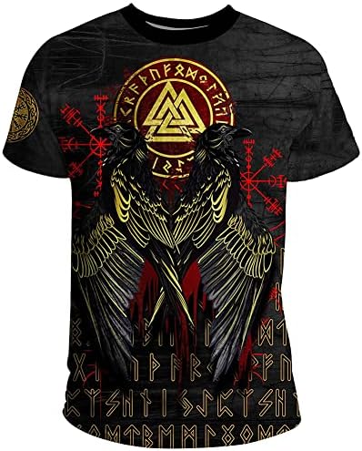 Camiseta de malha respirável pbtmcd, símbolo de mito nórdico Viking 3D Imprimir verão rápido seco de manga curta