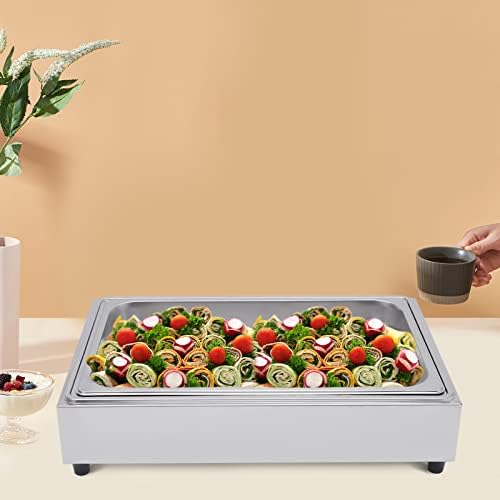 Mesa de vapor mais quente de alimentos comerciais, de tamanho completo com tampa, aquecedores de alimentos elétricos, equipamento de buffet de aço inoxidável de grau, se encaixa 20,87 x 13 panela, 300W, para restaurante, lasca