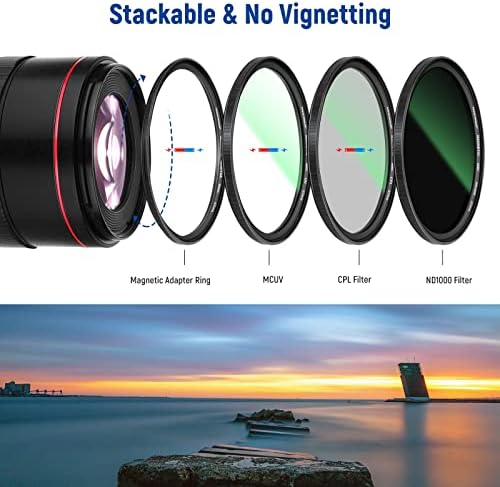 NEEWER 67mm 4 em 1 Filtro de filtro de lente magnética, inclui densidade neutra ND1000+MCUV+CPL+RING ADAPTOR com revestimento de 42 camadas/Ultra Slim/Waterproof/Scratge HD Glass Optical e Bolsa resistente à água