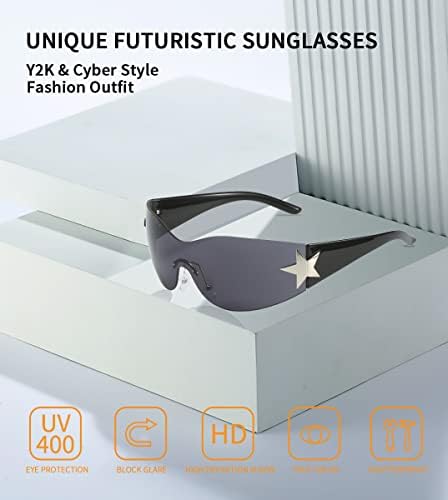Dollger Trendy y2k óculos de sol homens enrolados em torno de óculos de sol sem aro Cyber ​​y2k moda 2000 copos escudo