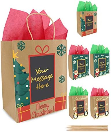 Ladybug roxa 6 sacolas de presente de Natal com painel de papel de arranhões para mensagens personalizadas, sem
