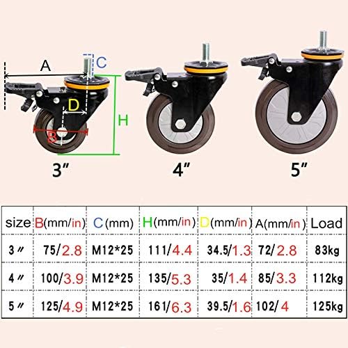 Rodas de rodízio GMLSD, reposição de rodas giratórias de borracha para serviço pesado, rodas de bonde, transportadores industriais, roda de rolagem/freio+universal/125mm/5in