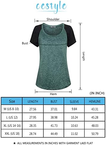 Cestyle feminino redondo raglan raglan manga curta ioga camisa de treino túnicas