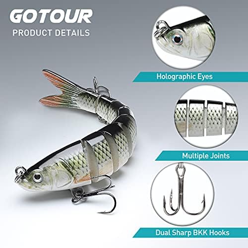 Got Tour Fishing Lures, Swimbait multi-articulado de tamanho grande, isca de pesca de baixo segmentada lenta, fios