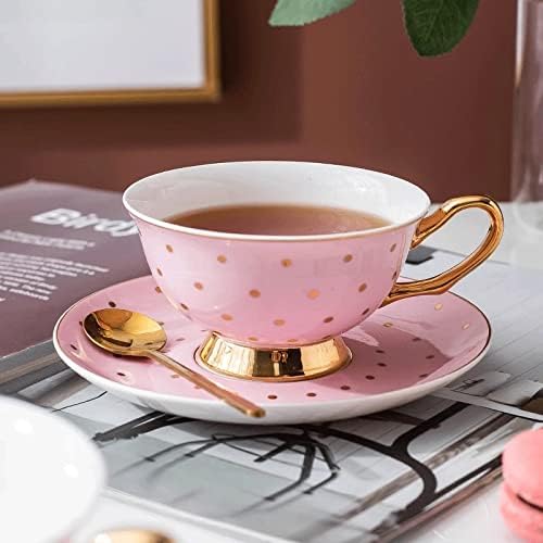 Copo de café de cerâmica rosa genigw e pires de pires da tarde xícara de chá preto xícara de chá de coração de coração e pires