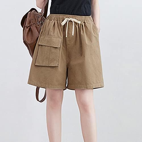 Shorts longos de jeke-dg feminino com bolsos de cintura elástica casual shorts de suor de algodão no joelho para o verão