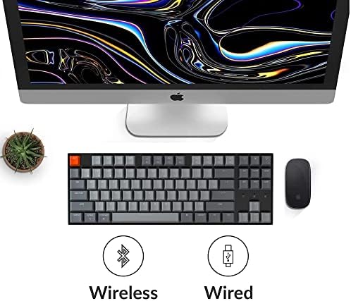 Teclado Keychron K8 Teclado mecânico de jogos sem fio, Tenkeyless 87 Keys Bluetooth/USB WIDED LED BRANCO LIGADO N-TKLOVER TKL para