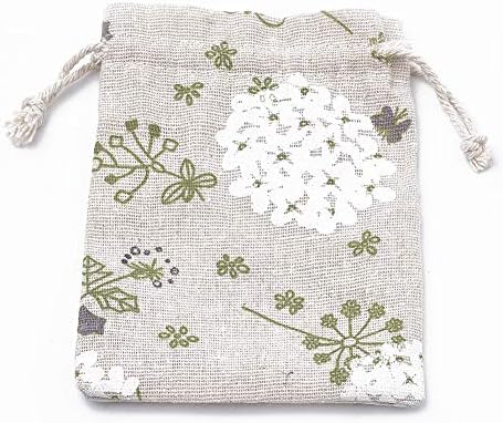 Kissitty 50 bolsas de armazenamento de pano de algodão com cordão 5,5x3,9 polegadas de flores impressas em flor bolsas