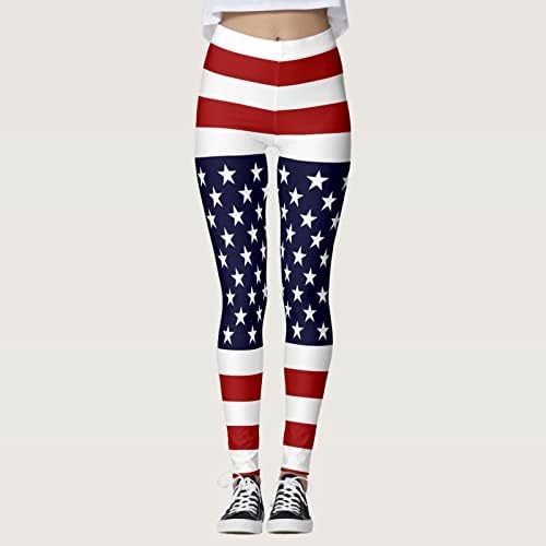 Leggings de cintura alta para mulheres Estrela de bandeira dos EUA Estrela não transparente de ioga 4 de julho Leggings