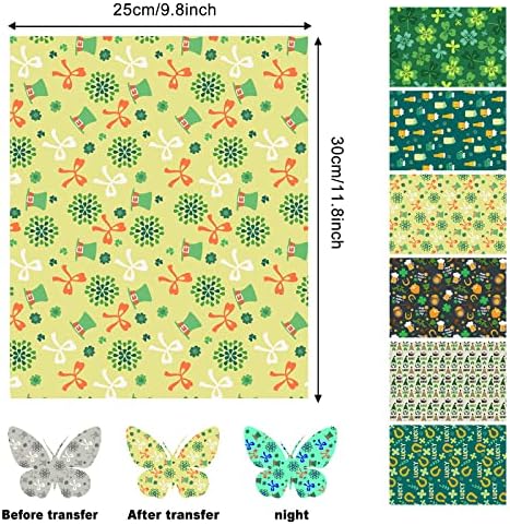 Doreenbow Fluorescent St.Patrick's Infusible Transfer Ink Shoets brilha no papel de transferência de tinta escura Folhas de sublimação