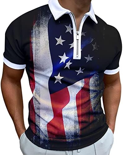 Camisas de polo masculinas bandeira Retro USA 4 de julho de pólo patriótico topo de verão Casual Mangas curtas T camisetas