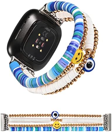 Minyee Breaded Bracelet Compatível com Fitbit Versa 3/Sense Band for Women Girl, fofo Stretch Smile Evil Eye Boho Band