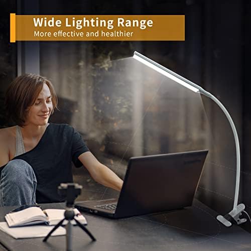 Lâmpada de mesa Echeaio, luzes de mesa LED para escritório em casa, lâmpada de mesa com grampo, clipe de 13w na luz Modos de cor 3 e 10 níveis de brilho Lâmpada flexível de ganso para a cama Piano Leitura de piano de cabeceira