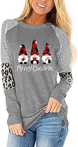 Jjhaevdy Fashion Fashion Christmas Print Splicing Splicing Manga Roul Round Pesh Tops soltos