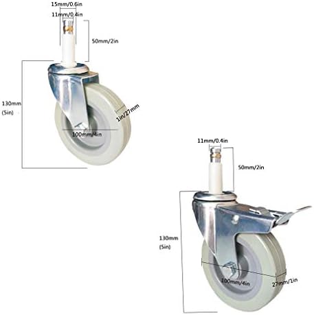 Rodas pesadas de mamona-4in Caster de carros de jantar PU pesados, roda de móveis de giro, inserir o êmbolo M11, conjunto de 4,