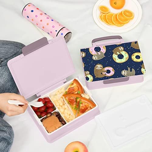 Mchiver preguiçosa doce donuts bento caixa de lancheira para adultos com alça de recipiente de almoço portátil para crianças com colher bando bento bento para trabalhar ao ar livre use diariamente mulheres