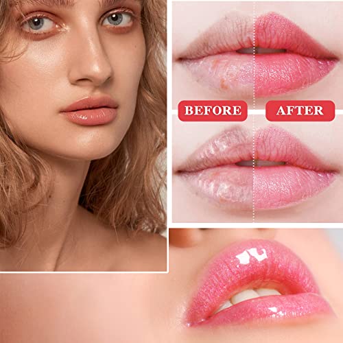 Conjunto de brilho labial líquido perolável de 6pcs, geléia translúcida hidratante brilho labial, bastões de lábios com sabor de