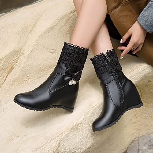 Botas curtas para mulheres mulheres moda moda cor lateral lateral lateral laca pérola laça interior booting botas médias botas de borracha tamanho 8 bezerro largo