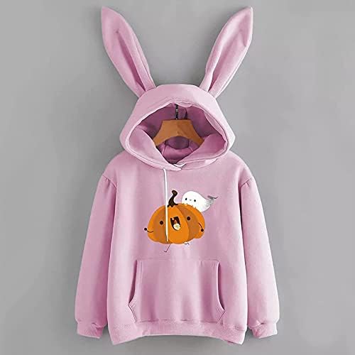 Hoodie gráfico fofo para mulheres Kawaii Bunny Rabbit Ears Tops adolescentes moletons casuais de manga longa