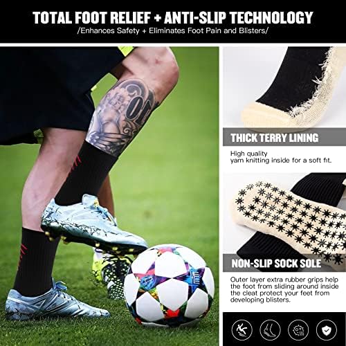 Meias de alcance de futebol meias de futebol juvenil não deslizante para homens 2 pares anti-deslize com meias anti-bolhas internas