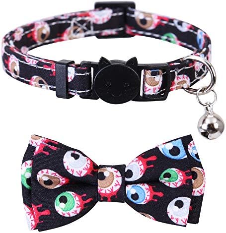 Lamphyface 2 pacote/conjunto Halloween Cat Collar Breakaway com gravata borboleta fofa e sino para segurança ajustável de gatinhos