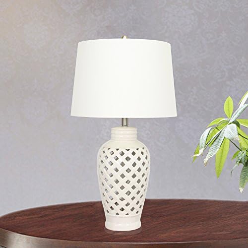 Iluminação de Fangio 8827WH Lâmpada de Tabela de Cerâmica de Transição com Lattice Design, 26 polegadas, branco