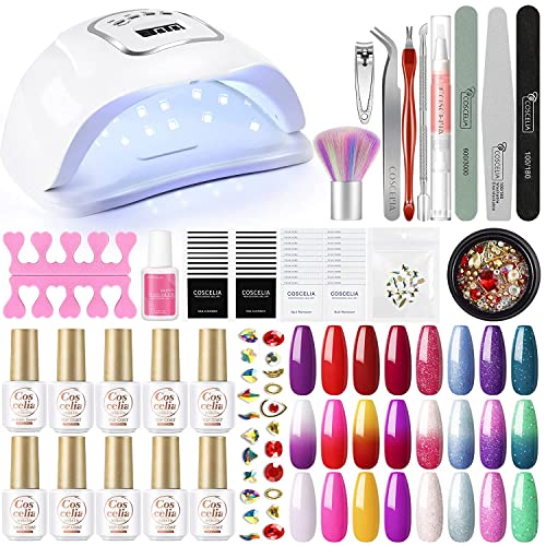 Kit de esmalte de gel de temperatura de costelia com luz U V e cola de unha de 20pcs